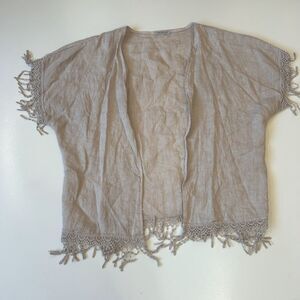 Valentina Naldi 100% Linen Cream Fringe Cover up Kimono Vest Boho bohemian